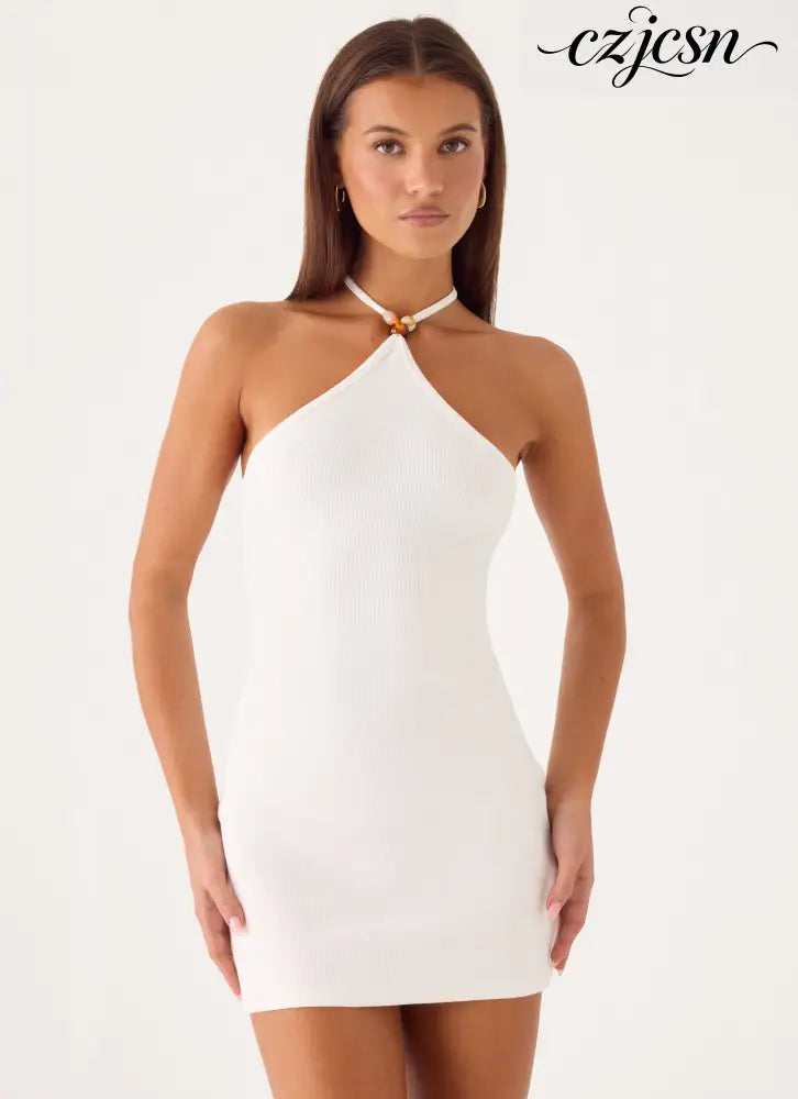 Cocobana Knit Mini Dress - White - Mini Dresses