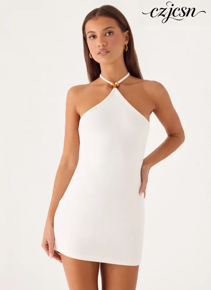 Cocobana Knit Mini Dress - White - Mini Dresses