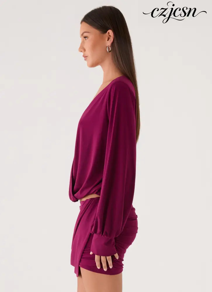 Ettah Long Sleeve Top - Plum - Long Sleeve Tops