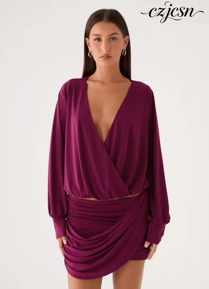 Ettah Long Sleeve Top - Plum - Long Sleeve Tops