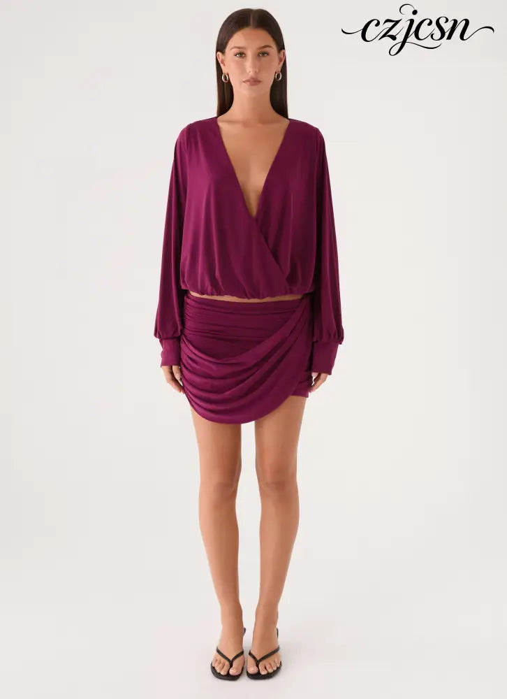 Ettah Long Sleeve Top - Plum - Long Sleeve Tops