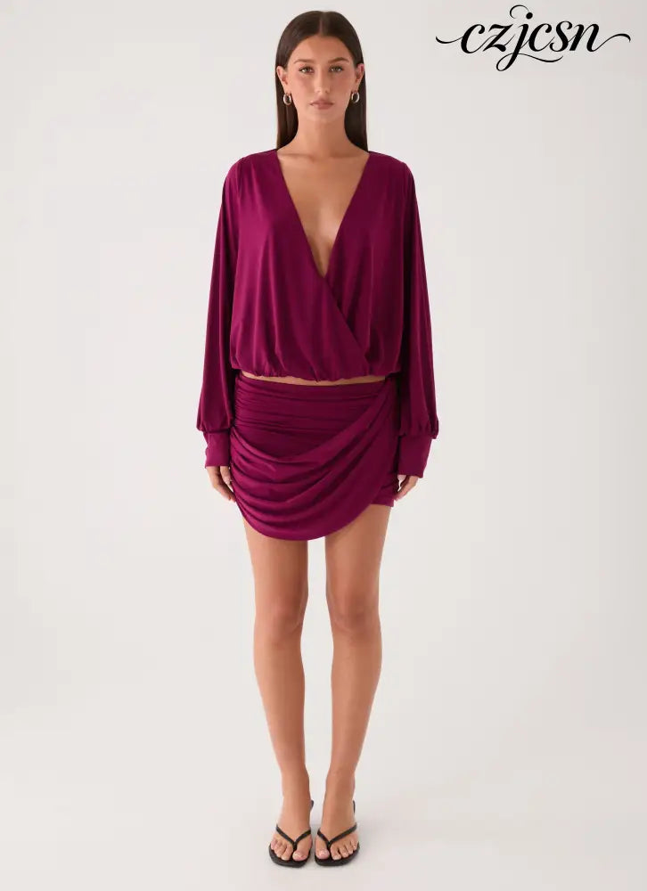 Ettah Long Sleeve Top - Plum - Long Sleeve Tops