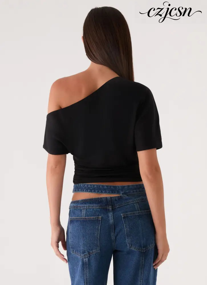 Janni Off Shoulder Top - Black - One Shoulder Tops