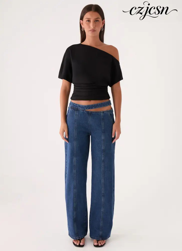 Janni Off Shoulder Top - Black - One Shoulder Tops