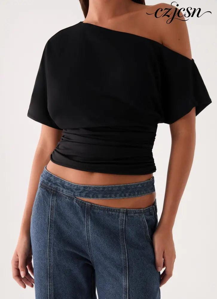 Janni Off Shoulder Top - Black - One Shoulder Tops