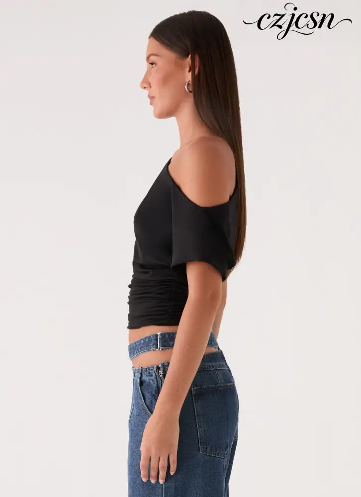 Janni Off Shoulder Top - Black - One Shoulder Tops