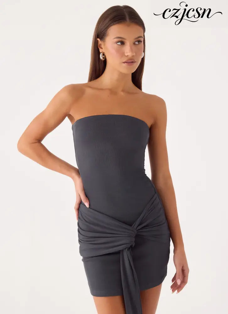Jiliana Strapless Mini Dress - Charcoal - Mini Dresses