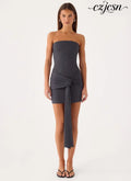 Jiliana Strapless Mini Dress - Charcoal - Mini Dresses