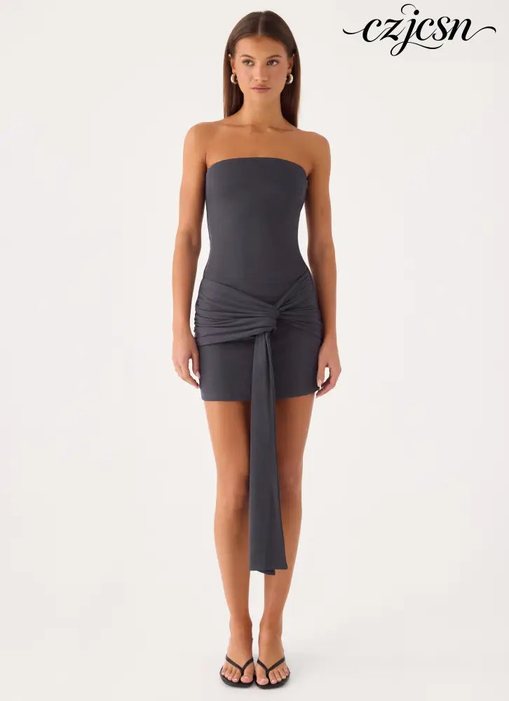 Jiliana Strapless Mini Dress - Charcoal - Mini Dresses