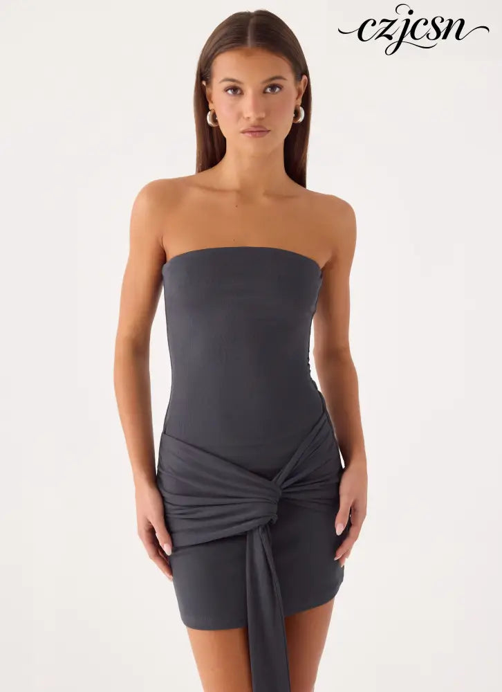 Jiliana Strapless Mini Dress - Charcoal - Mini Dresses