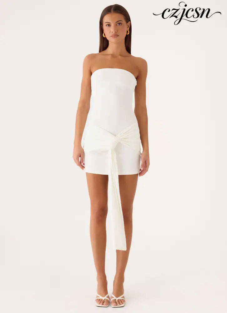 Jiliana Strapless Mini Dress - White - Mini Dresses
