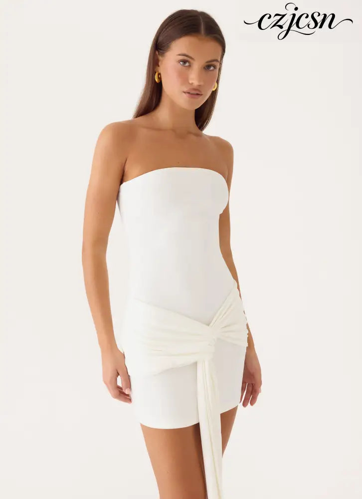 Jiliana Strapless Mini Dress - White - Mini Dresses