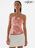 Julienne Beaded Top - Coral - Halter Tops