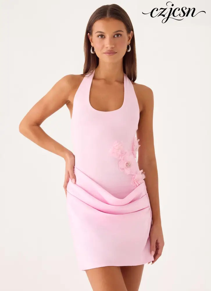 Kimana Halter Mini Dress - Pink - Mini Dresses