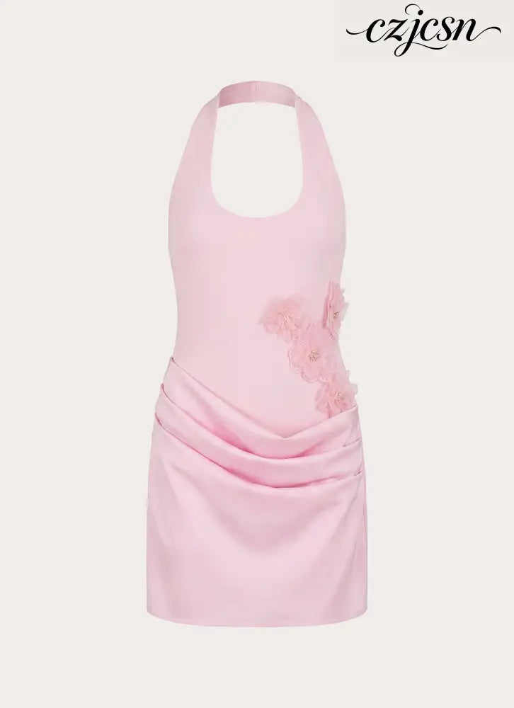 Kimana Halter Mini Dress - Pink - Mini Dresses