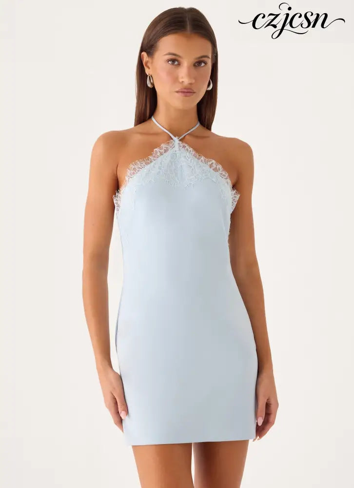 Samaria Halter Mini Dress - Mint - Mini Dresses