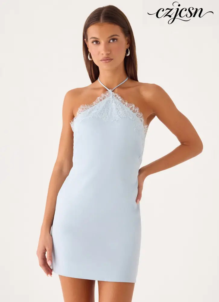 Samaria Halter Mini Dress - Mint - Mini Dresses