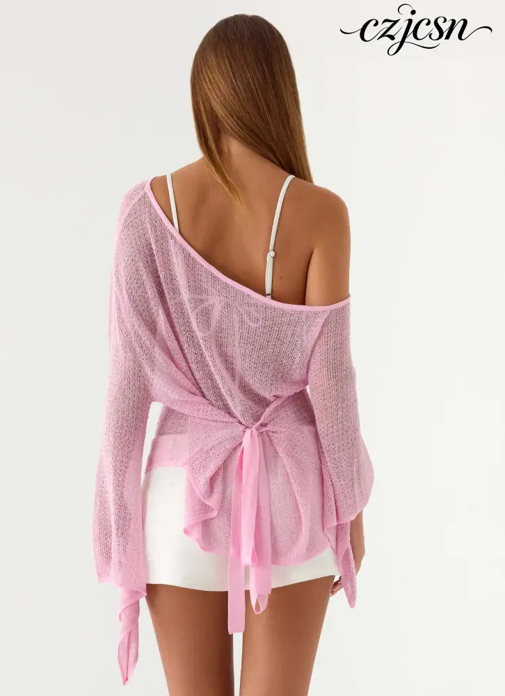 Telling Me Shimmer Knit Top - Pink - Knit Tops