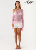 Telling Me Shimmer Knit Top - Pink - Knit Tops